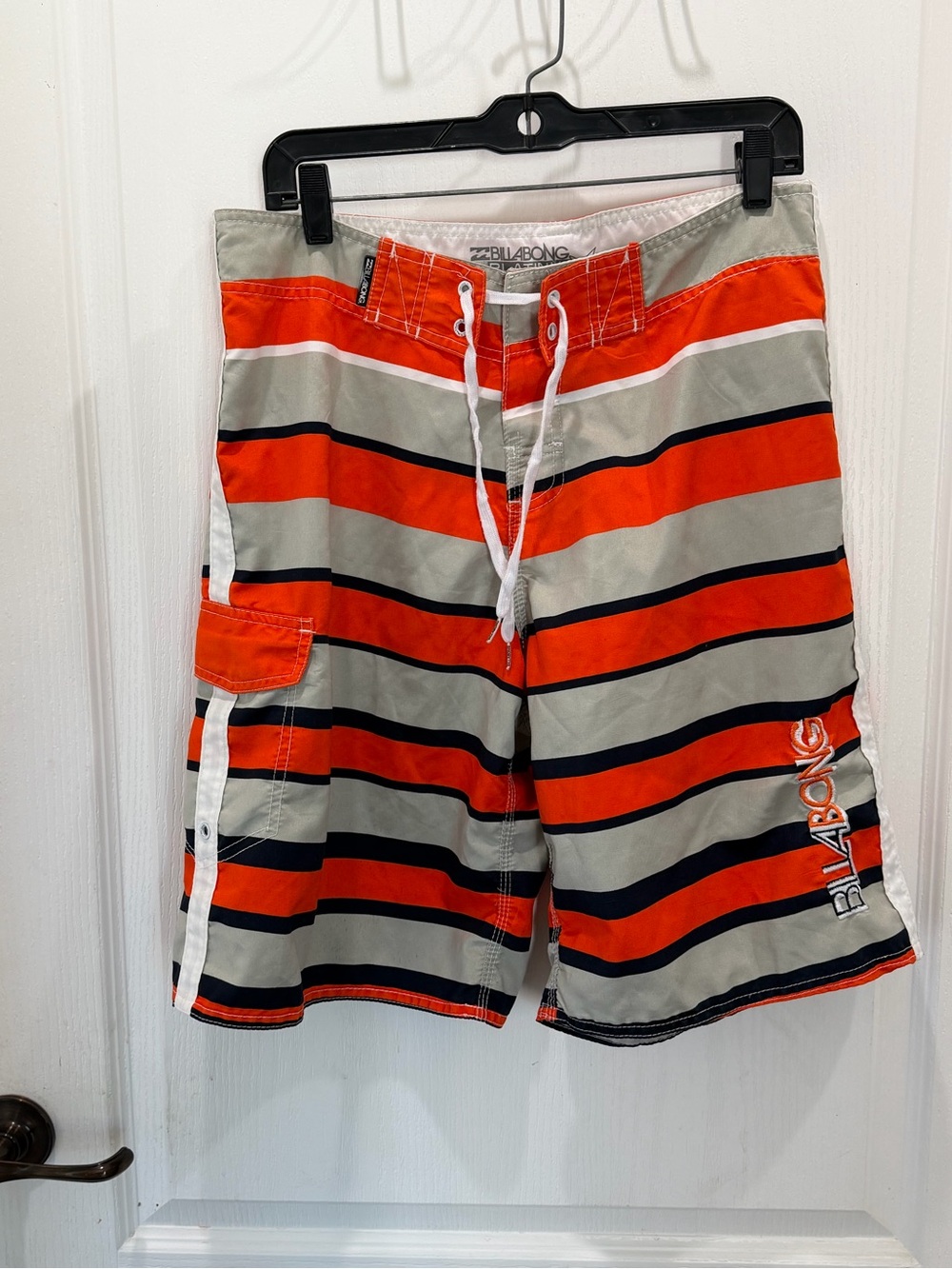 Billabong Men’s Orange, Gray & Black Striped Board Shorts